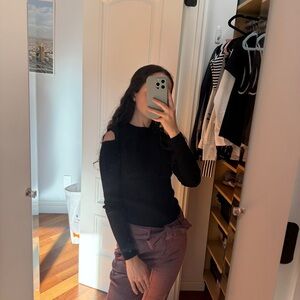 Zara Black Long Sleeve Cold Shoulder Top